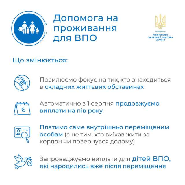 Про зміни до порядку призначення виплат на проживання для ВПО