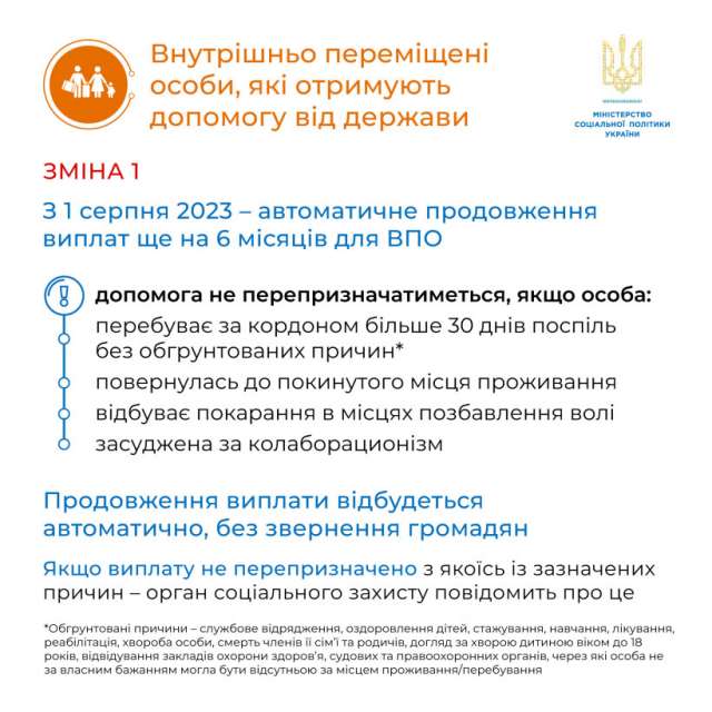 Про зміни до порядку призначення виплат на проживання для ВПО